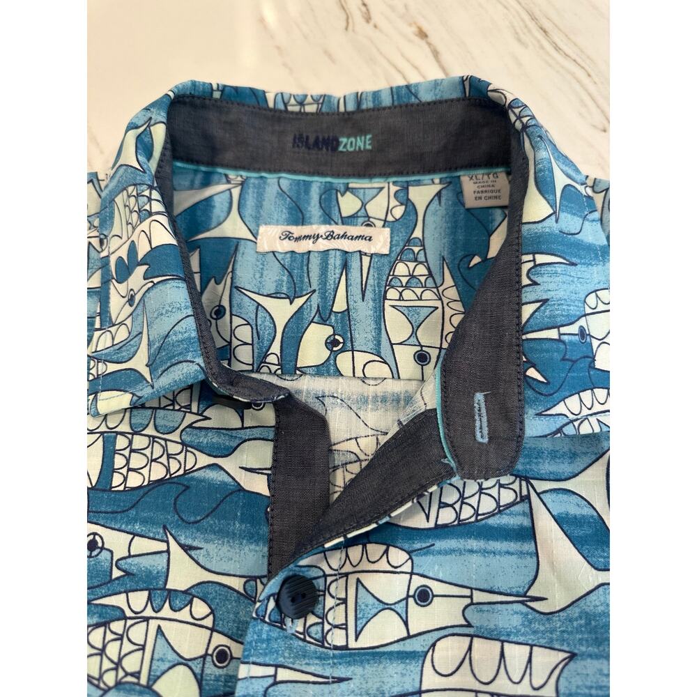 Tommy Bahama "Island Zone" Art Series 2020 — Fish Print Camp Shirt, Size XL